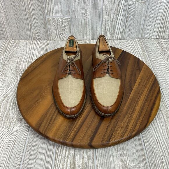 Bragano Cole Haan Oxford Dress Shoes Men’s 9.5D Brown Leather Beige Canvas Made main image 10